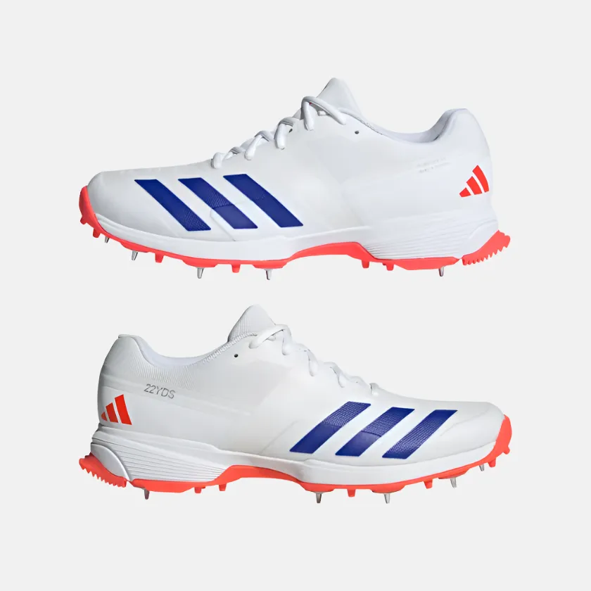 Adidas 22yds Men's Cricket Shoes -Cloud White/Lucid Blue/Solar Red