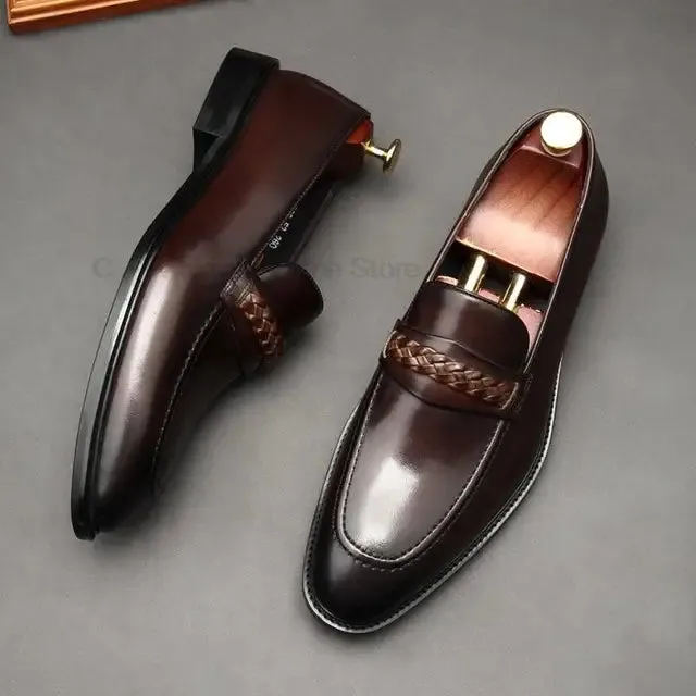 Black Chain Genuine Leather Loafers