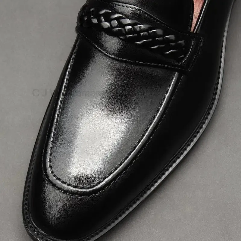 Black Chain Genuine Leather Loafers