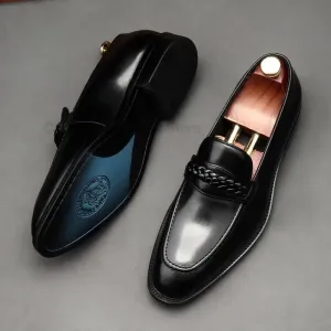 Black Chain Genuine Leather Loafers