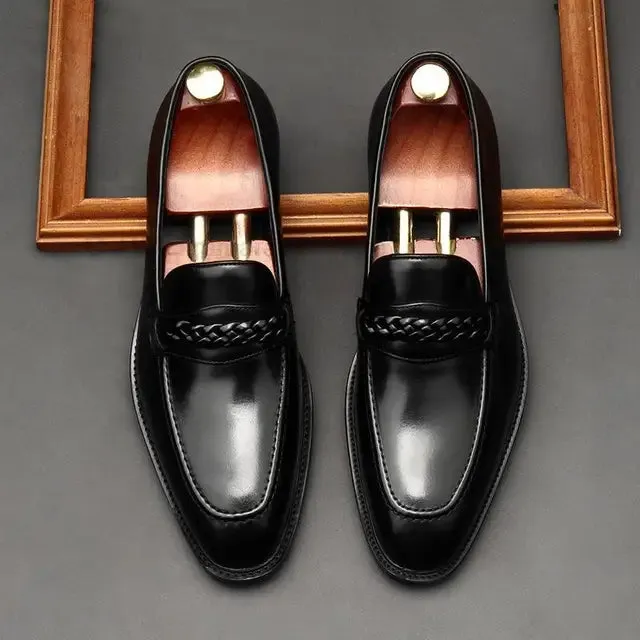 Black Chain Genuine Leather Loafers