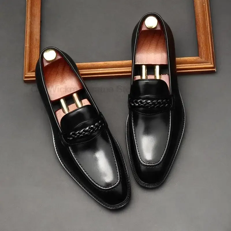 Black Chain Genuine Leather Loafers