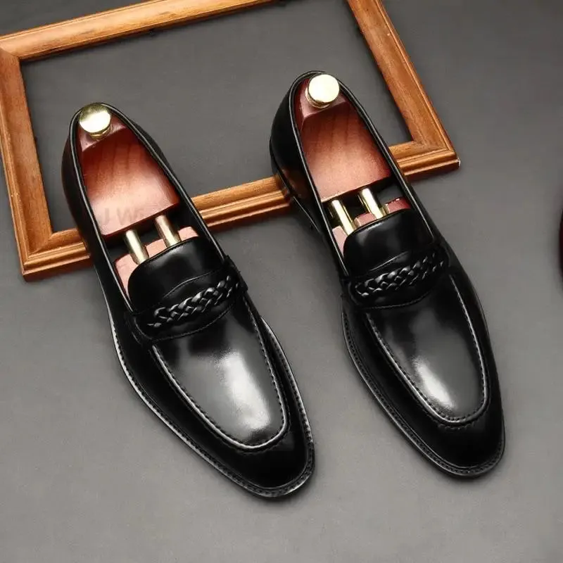 Black Chain Genuine Leather Loafers