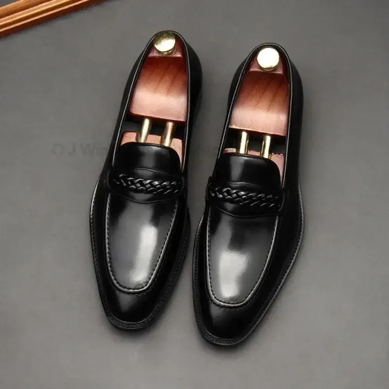 Black Chain Genuine Leather Loafers