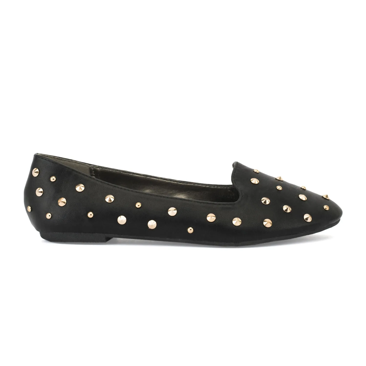 Black Synthetic Flat Stud Pumps