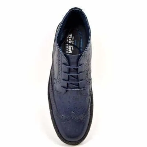 British Walkers Playboy Wingtips Men's Navy Blue Ostrich Leather High Top Boots