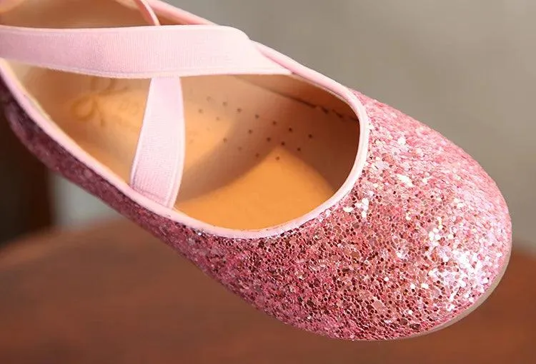 Children's Casual Shoes - Glitter Leather, Soft Shiny Flats - TSS322