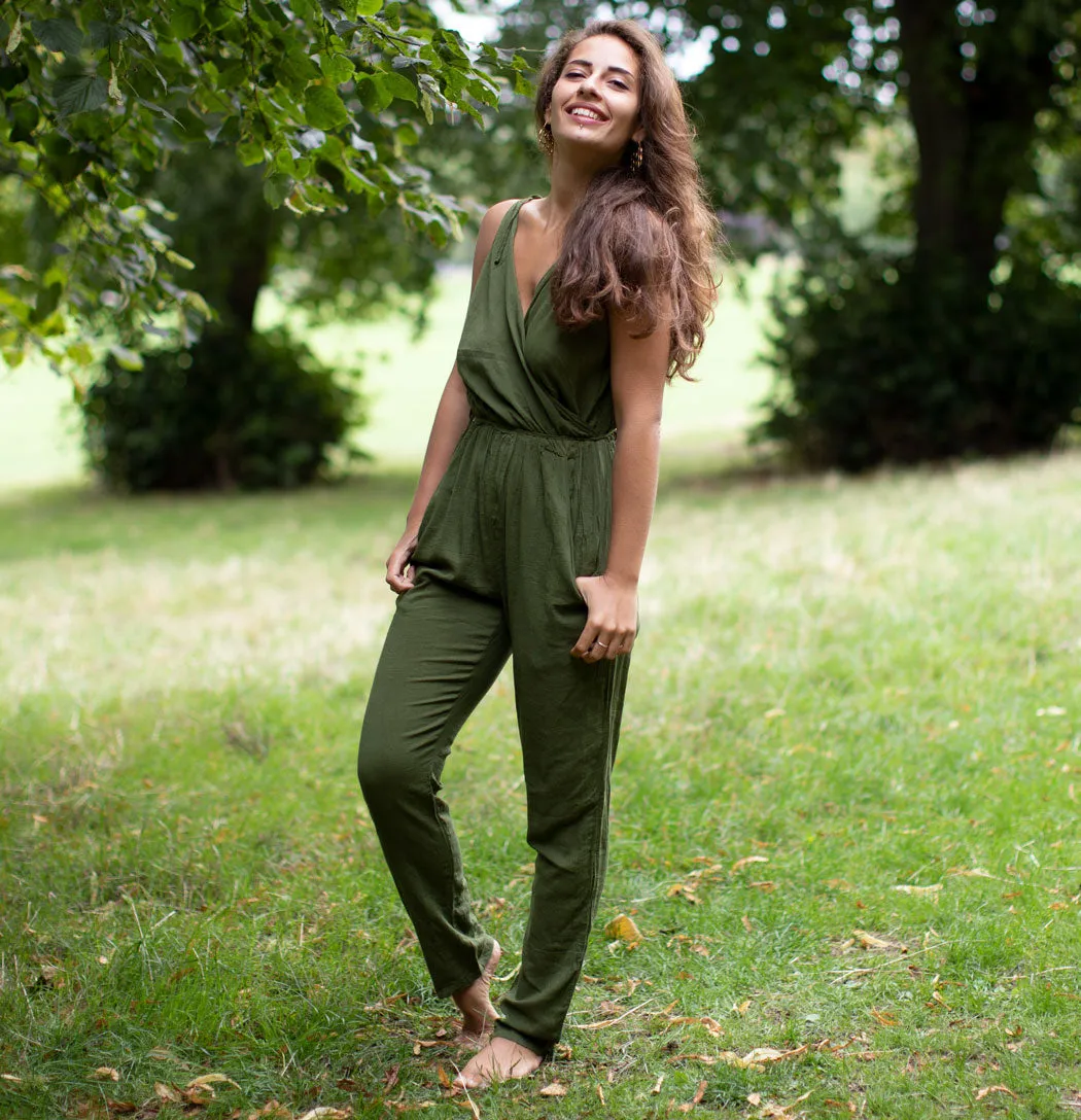 COTTON HIGH WAISTED JUMPSUIT GREEN