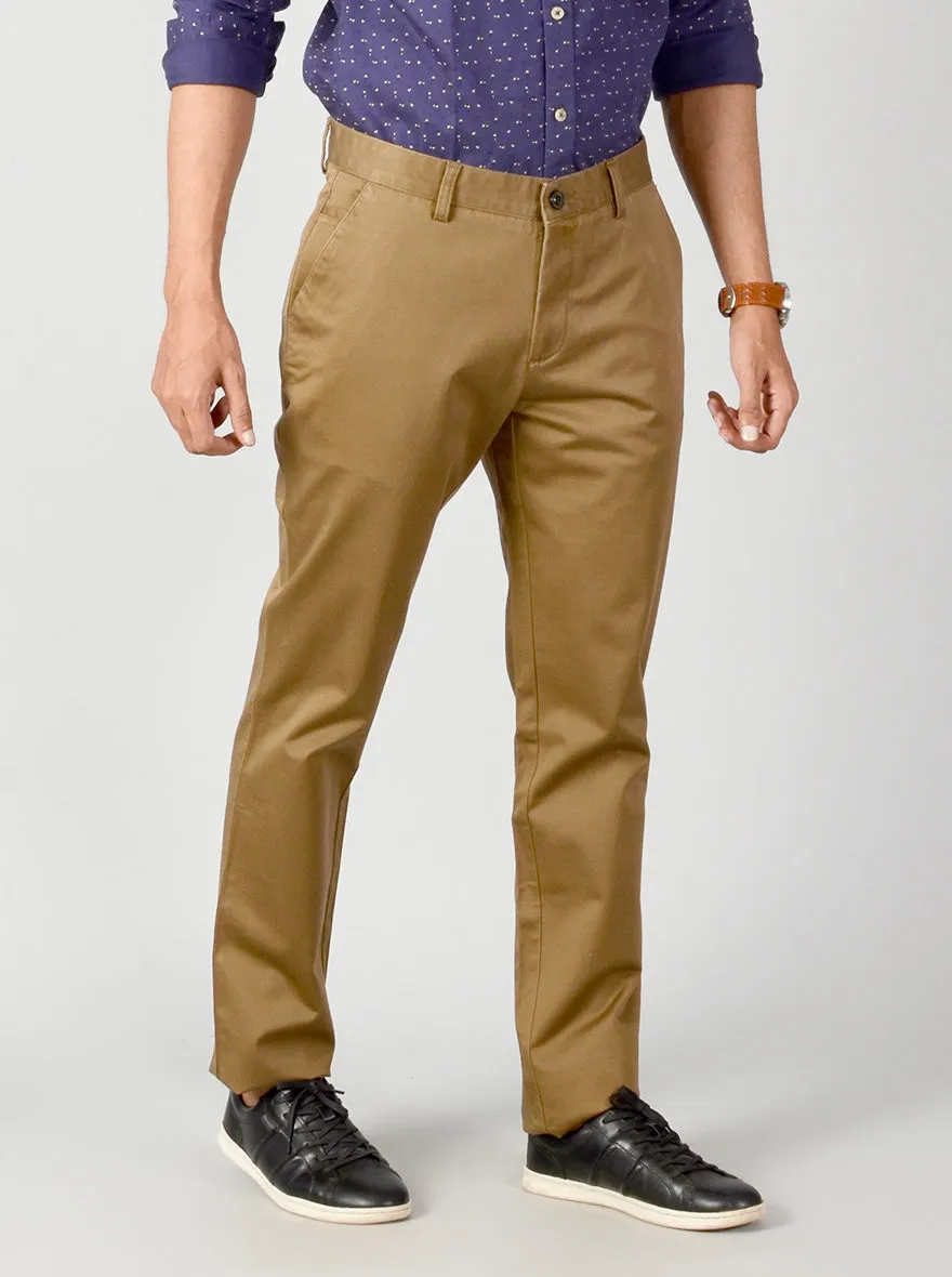 Dark Khaki Self Textured Slim Fit Casual Trouser | JadeBlue