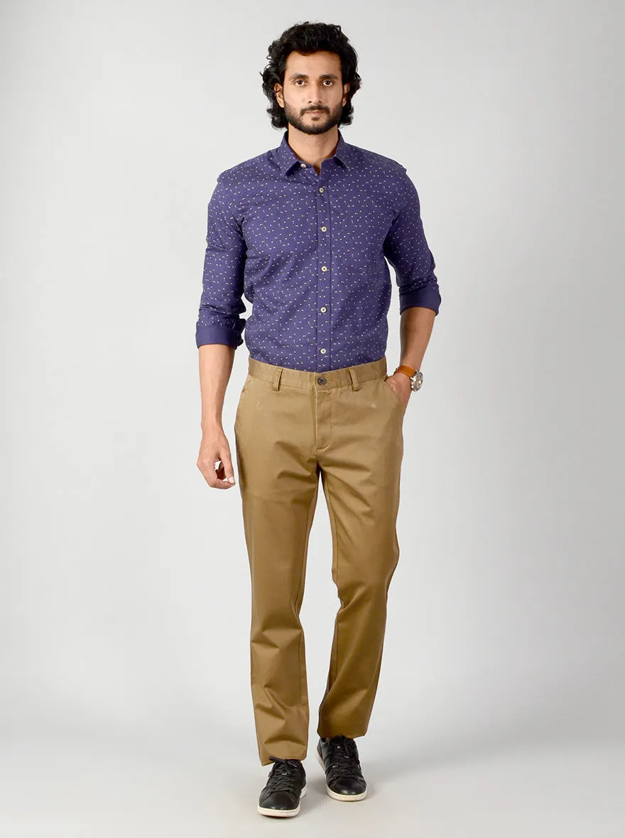 Dark Khaki Self Textured Slim Fit Casual Trouser | JadeBlue