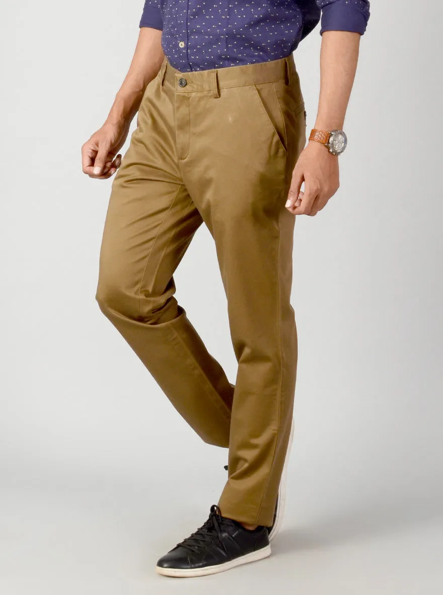 Dark Khaki Self Textured Slim Fit Casual Trouser | JadeBlue