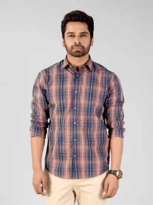 Dusty Pink Checked Classic Fit Casual Shirt | Greenfibre