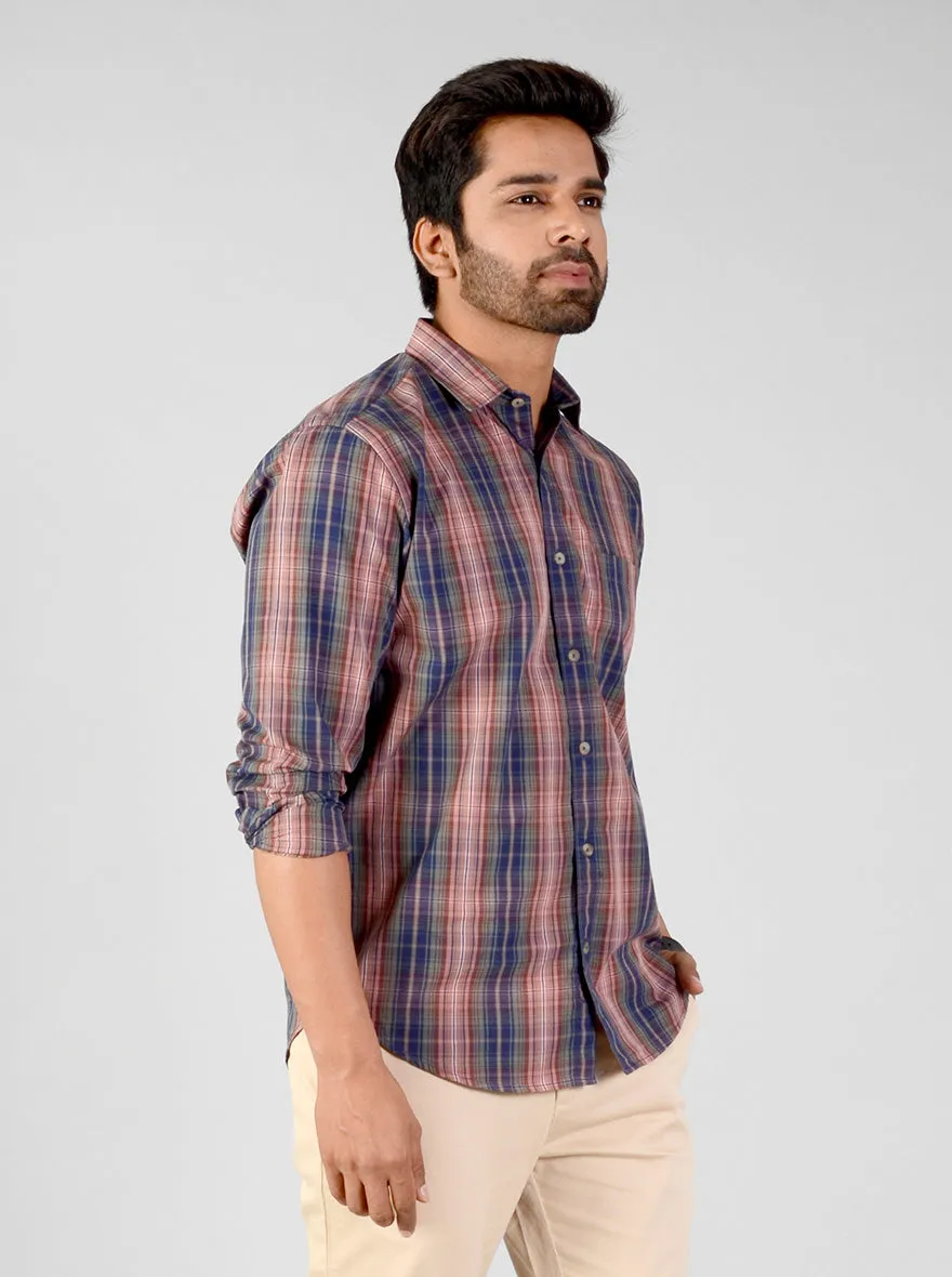 Dusty Pink Checked Classic Fit Casual Shirt | Greenfibre