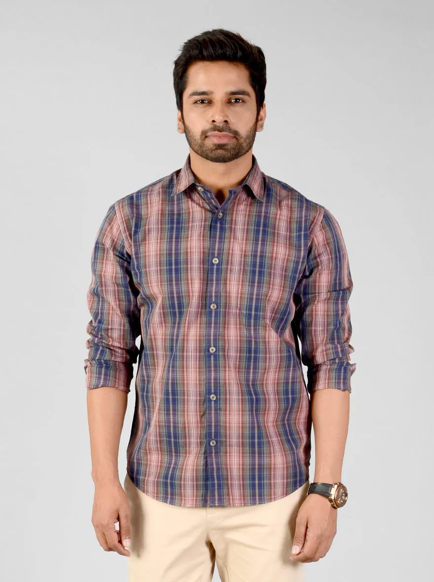 Dusty Pink Checked Classic Fit Casual Shirt | Greenfibre