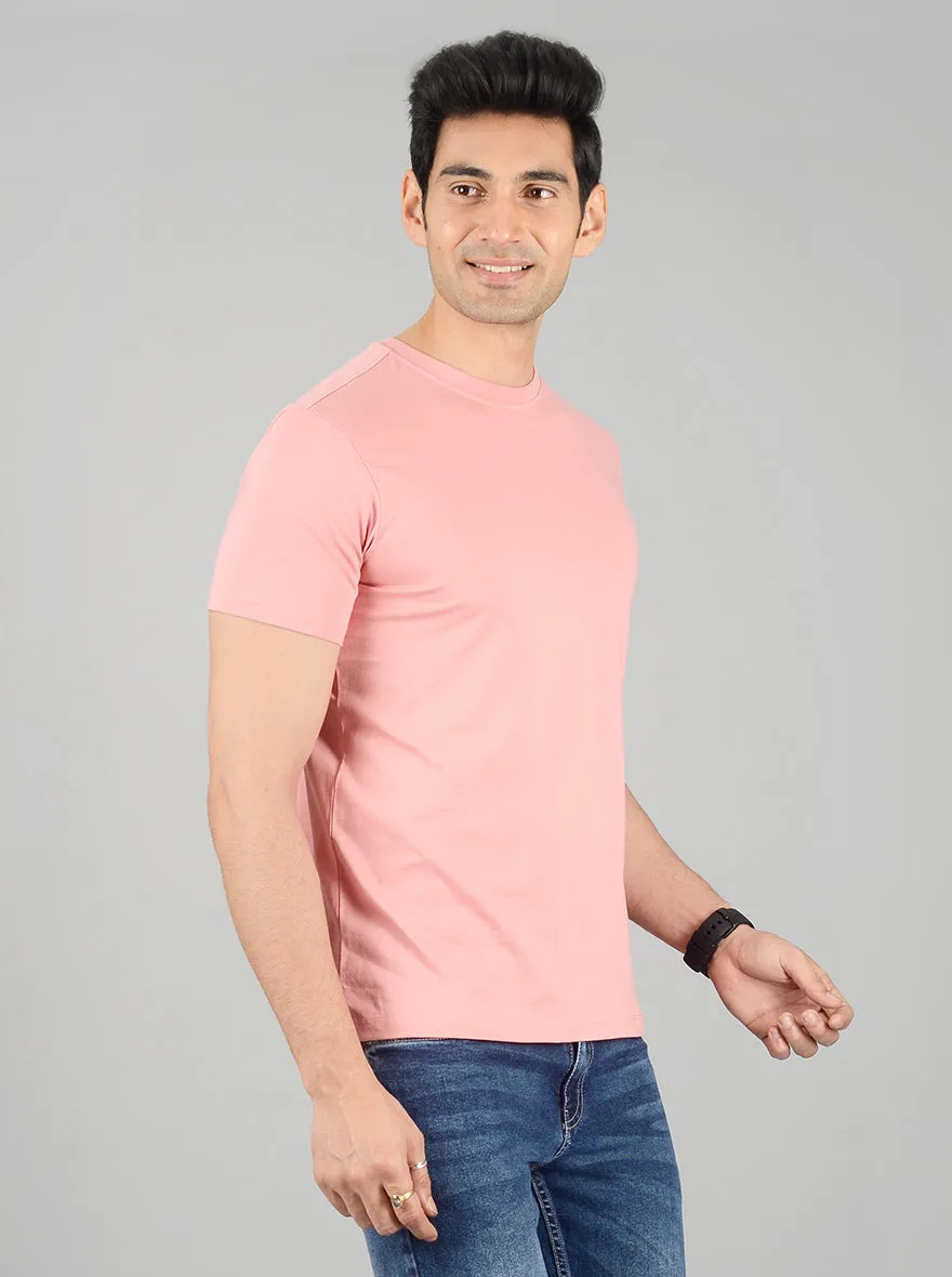 Dusty Pink Solid Slim Fit T-shirt | JadeBlue