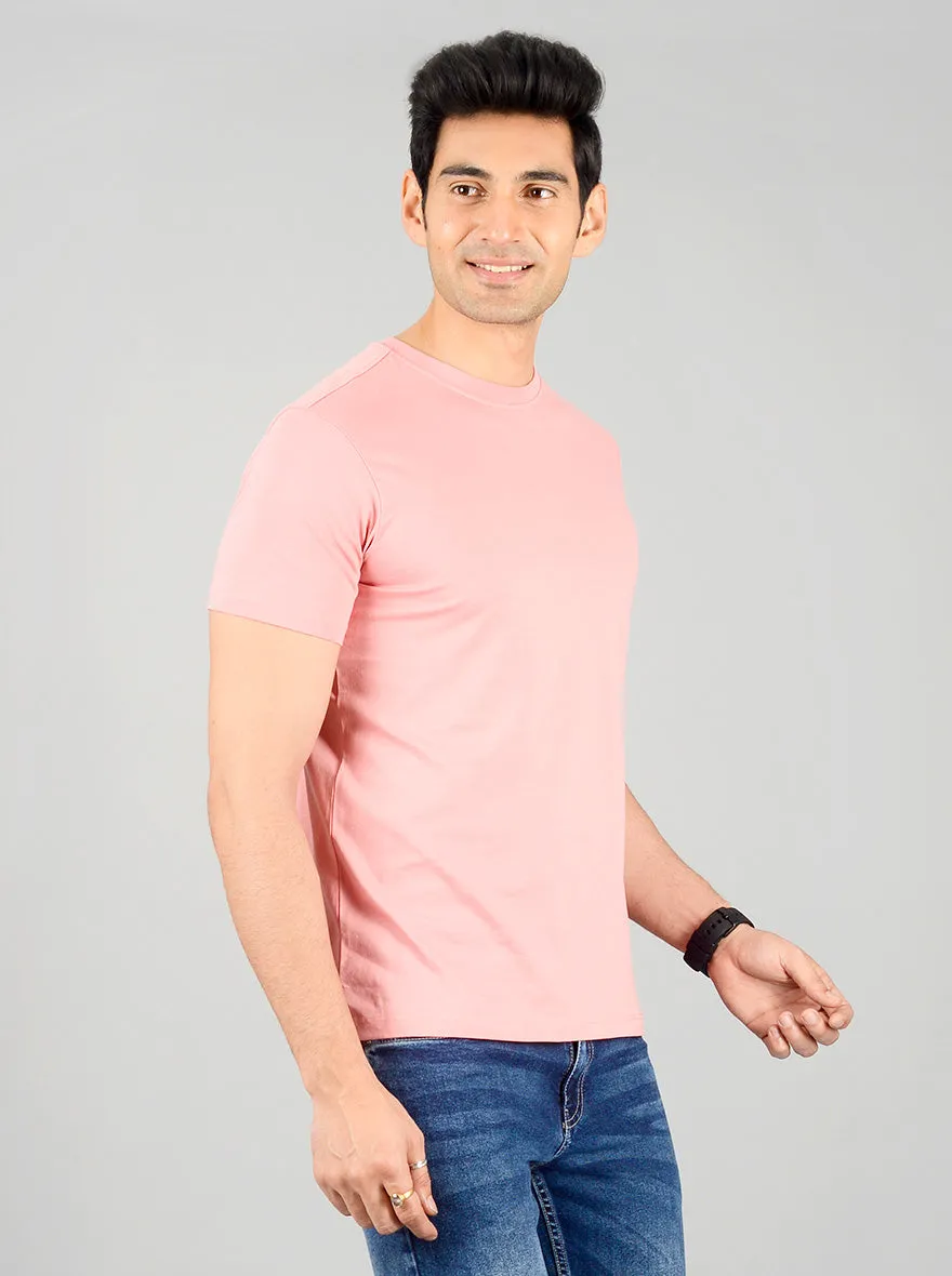 Dusty Pink Solid Slim Fit T-shirt | JadeBlue