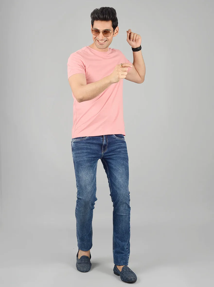 Dusty Pink Solid Slim Fit T-shirt | JadeBlue