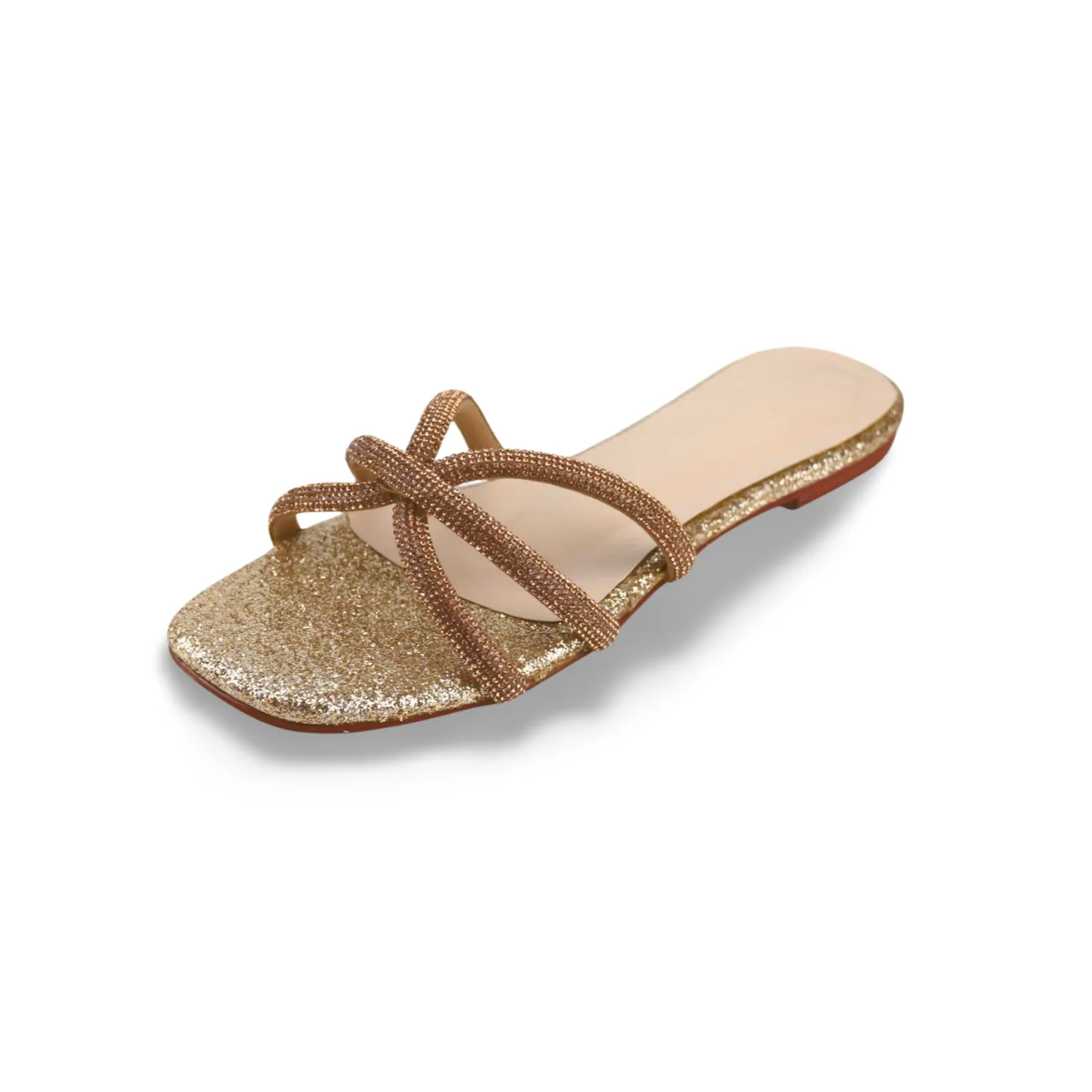 Eye-Catching Gold Glitter Sandals with Sparkling Swarovski Crystals