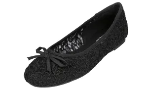 Feversole Round Toe Lace Ballet Crochet Flats Black Women's Comfy Breathable Shoes