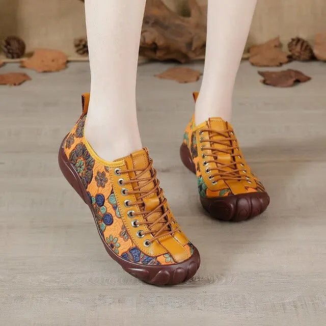 Genuine Leather Lace-up Round Toe Flats Leisure Retro Handmade Ladies Shoes