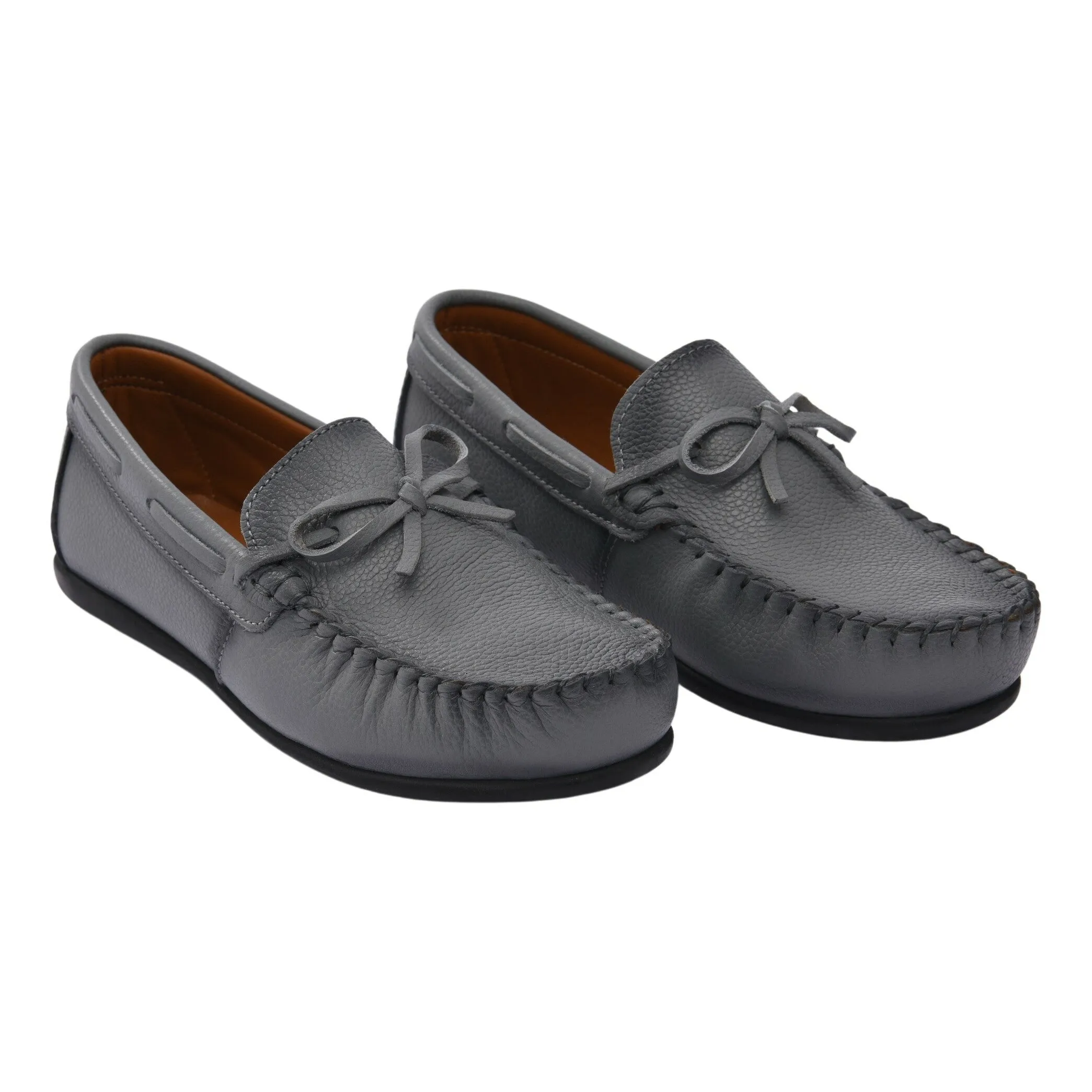 Gray Leather Moccasin Loafers