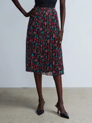 High Rise Pleated Floral Print Skirt