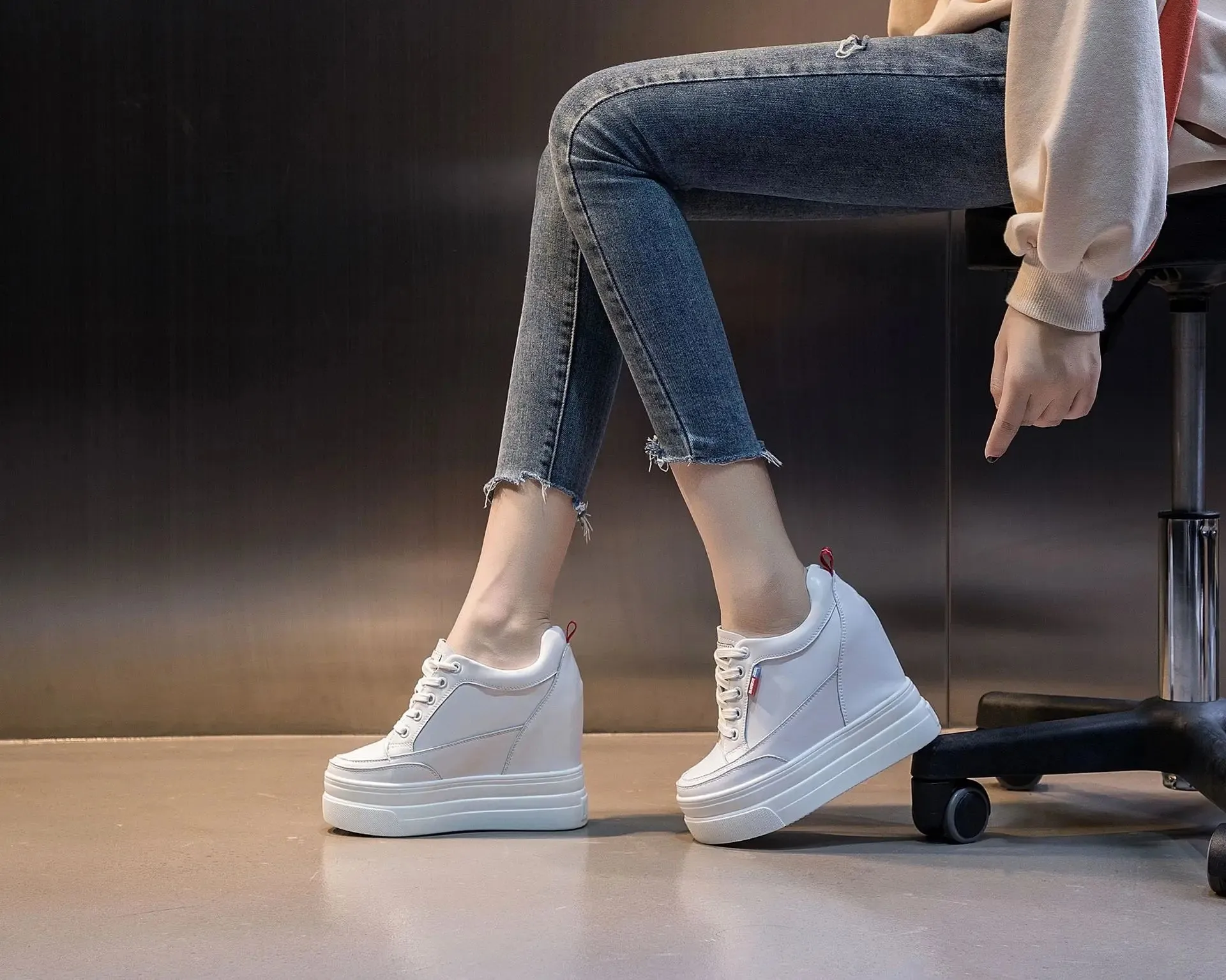 Joskaa 2024 New Comfortable White Platform Sneakers