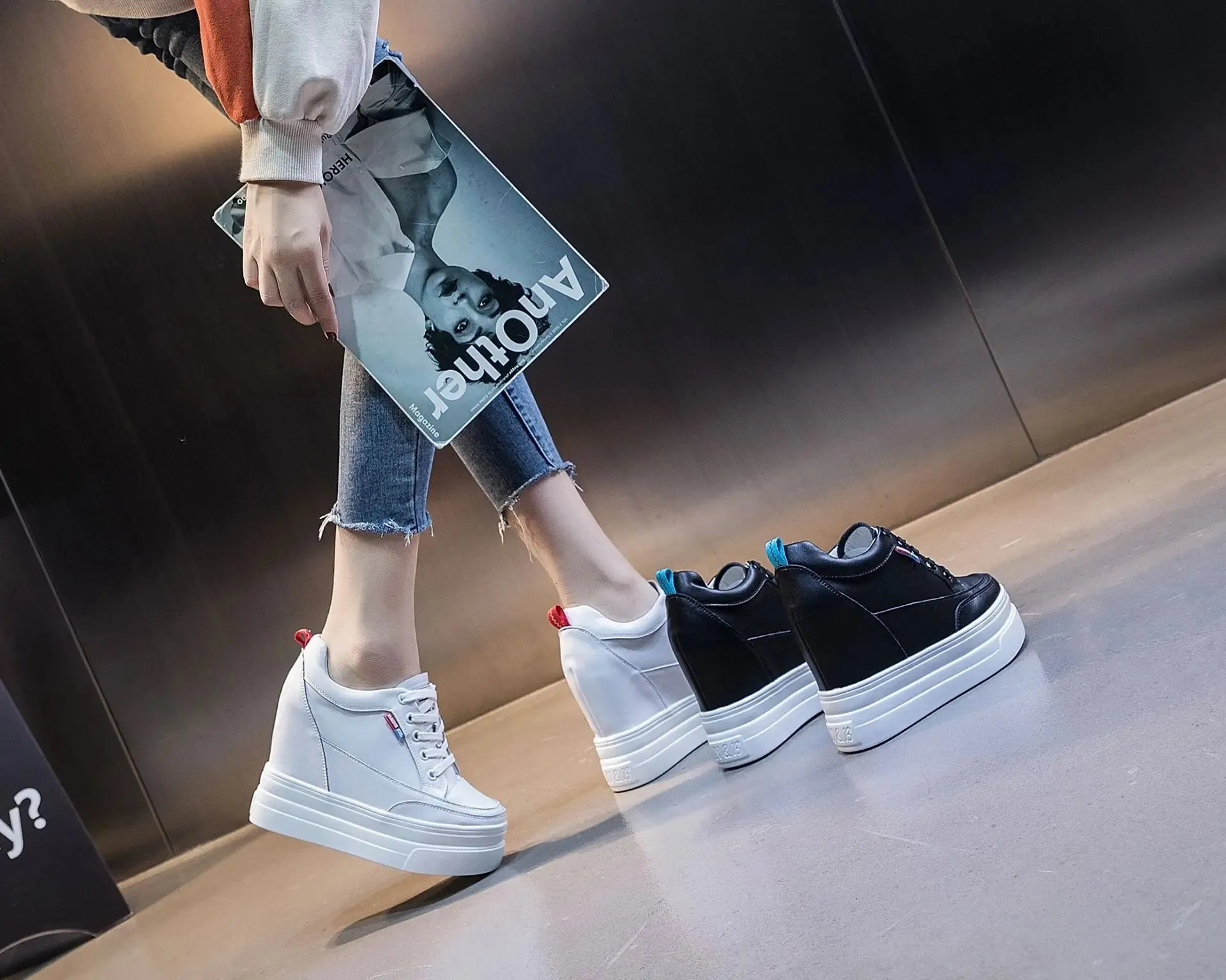 Joskaa 2024 New Comfortable White Platform Sneakers