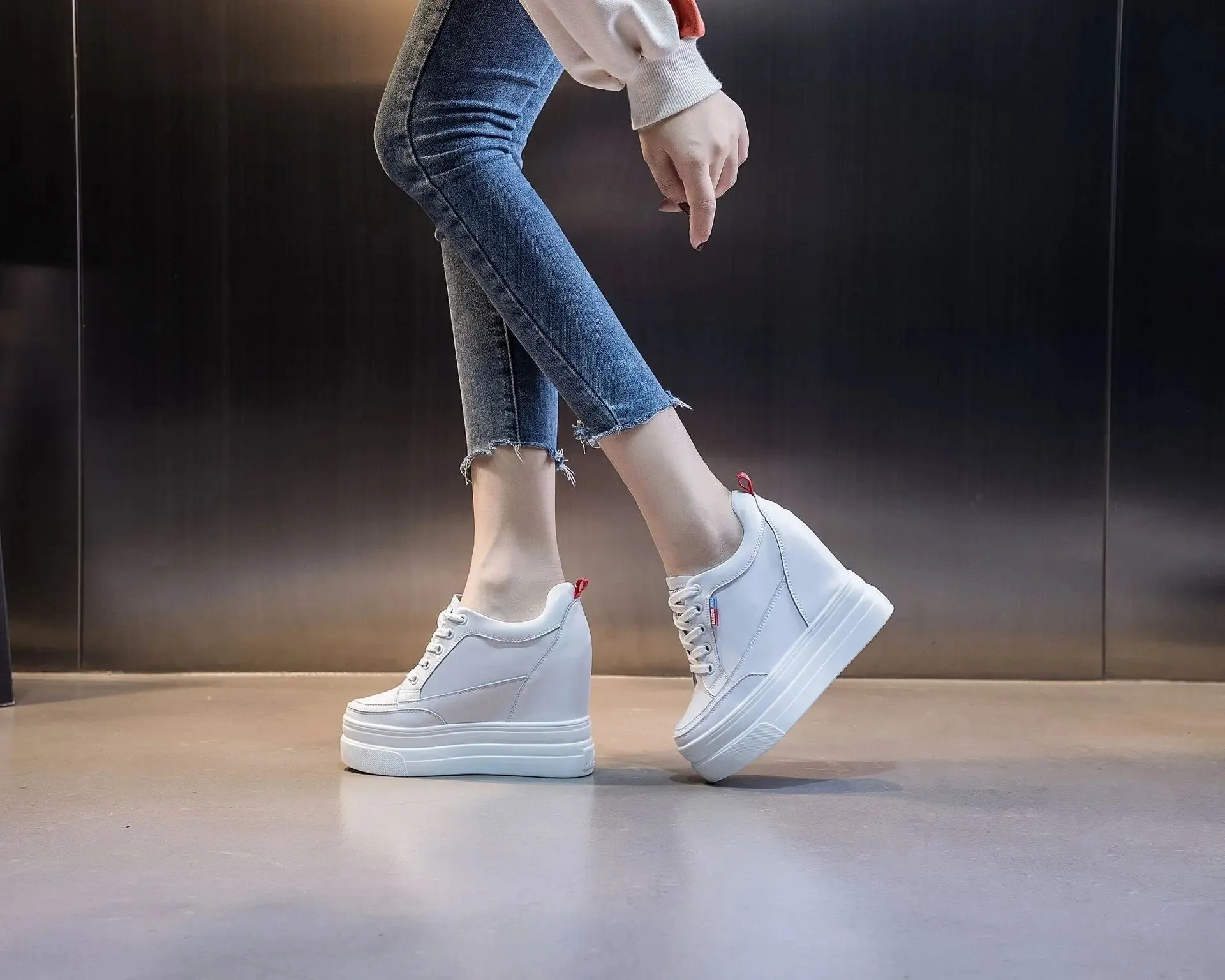 Joskaa 2024 New Comfortable White Platform Sneakers