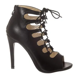 Lace Up High Heels with an Open Toe and Back Zip