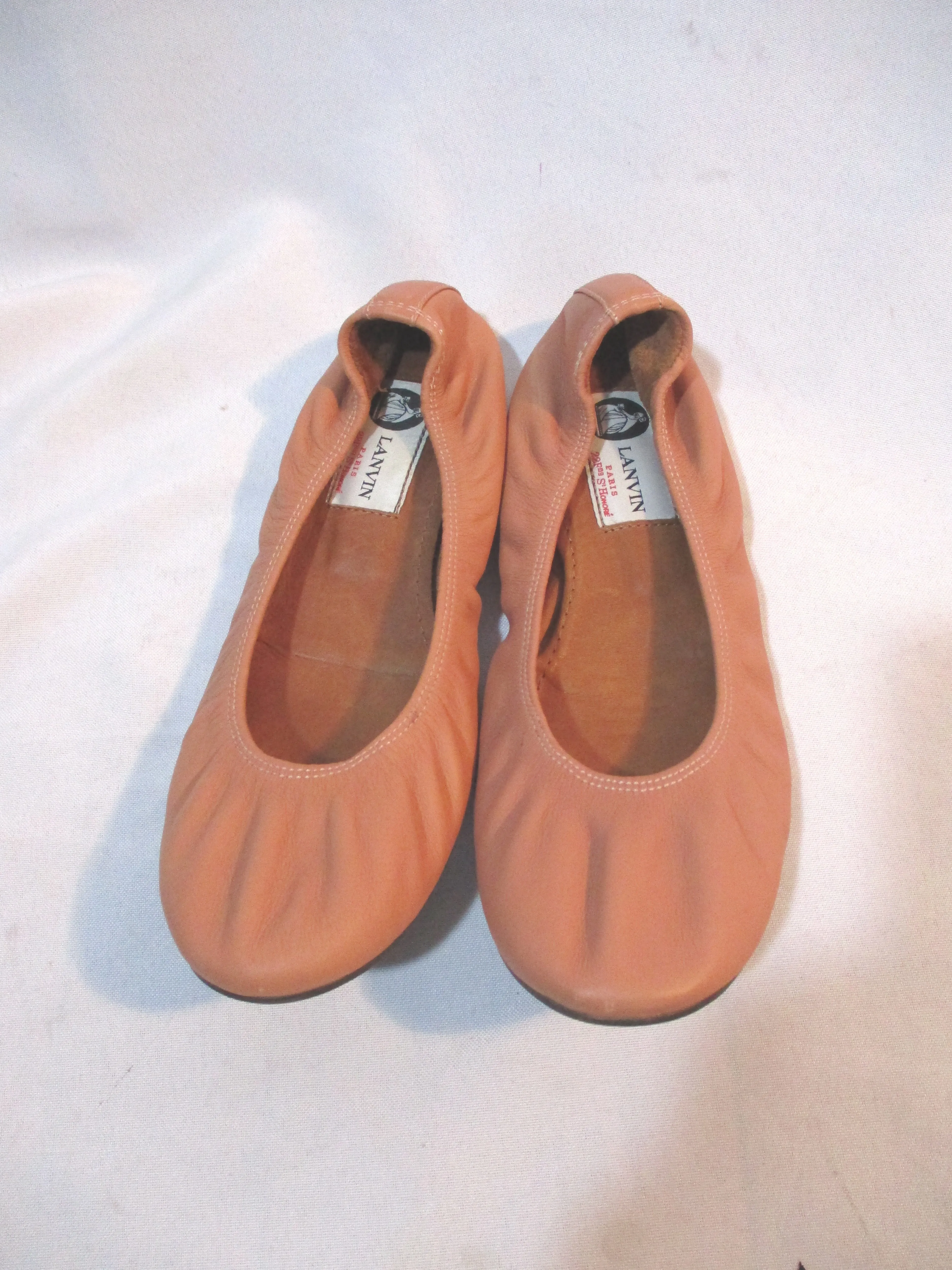 LANVIN PARIS Leather Ballet Flat Shoe 36.5 CLAY PUTTY BROWN