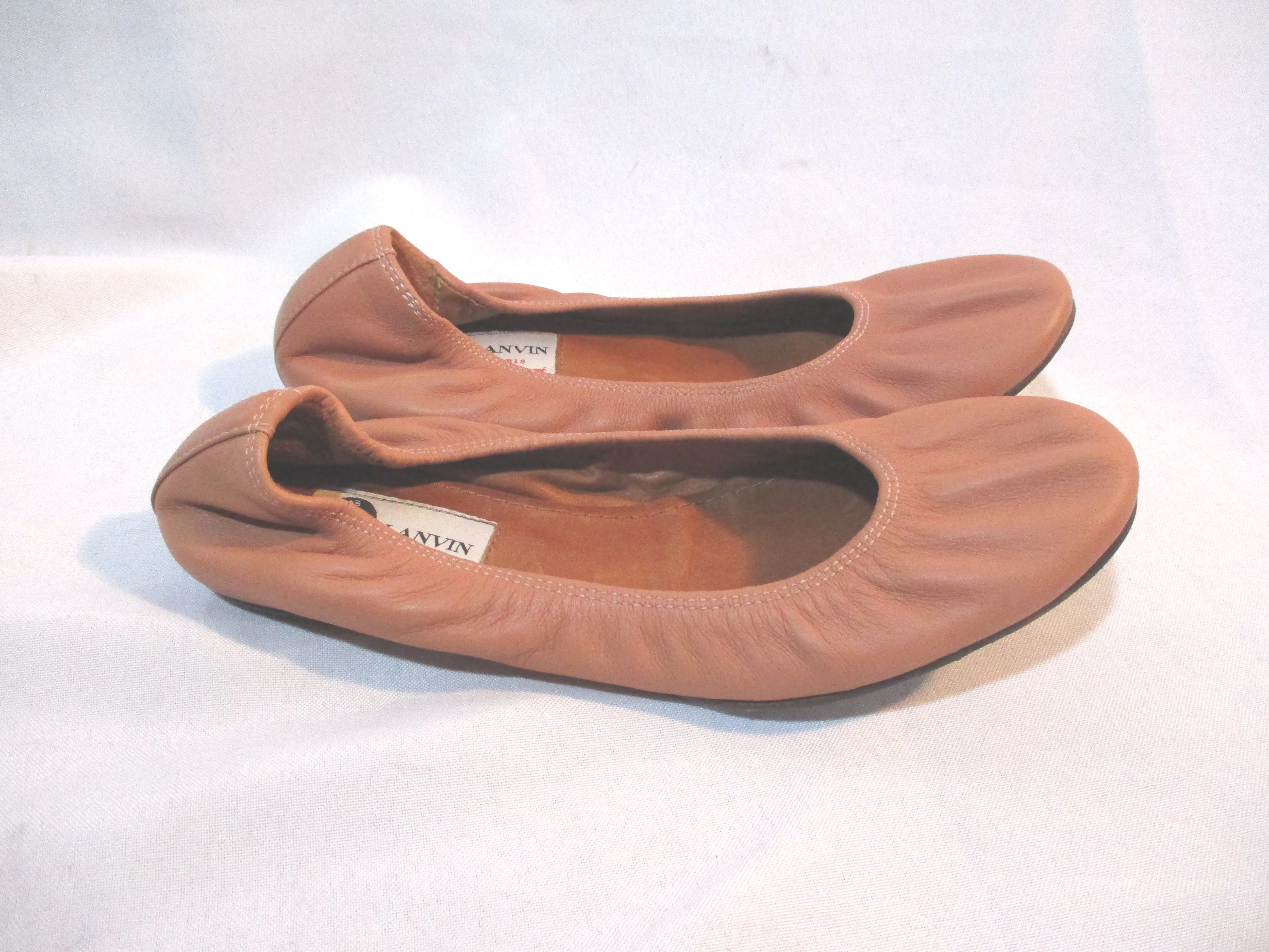 LANVIN PARIS Leather Ballet Flat Shoe 36.5 CLAY PUTTY BROWN