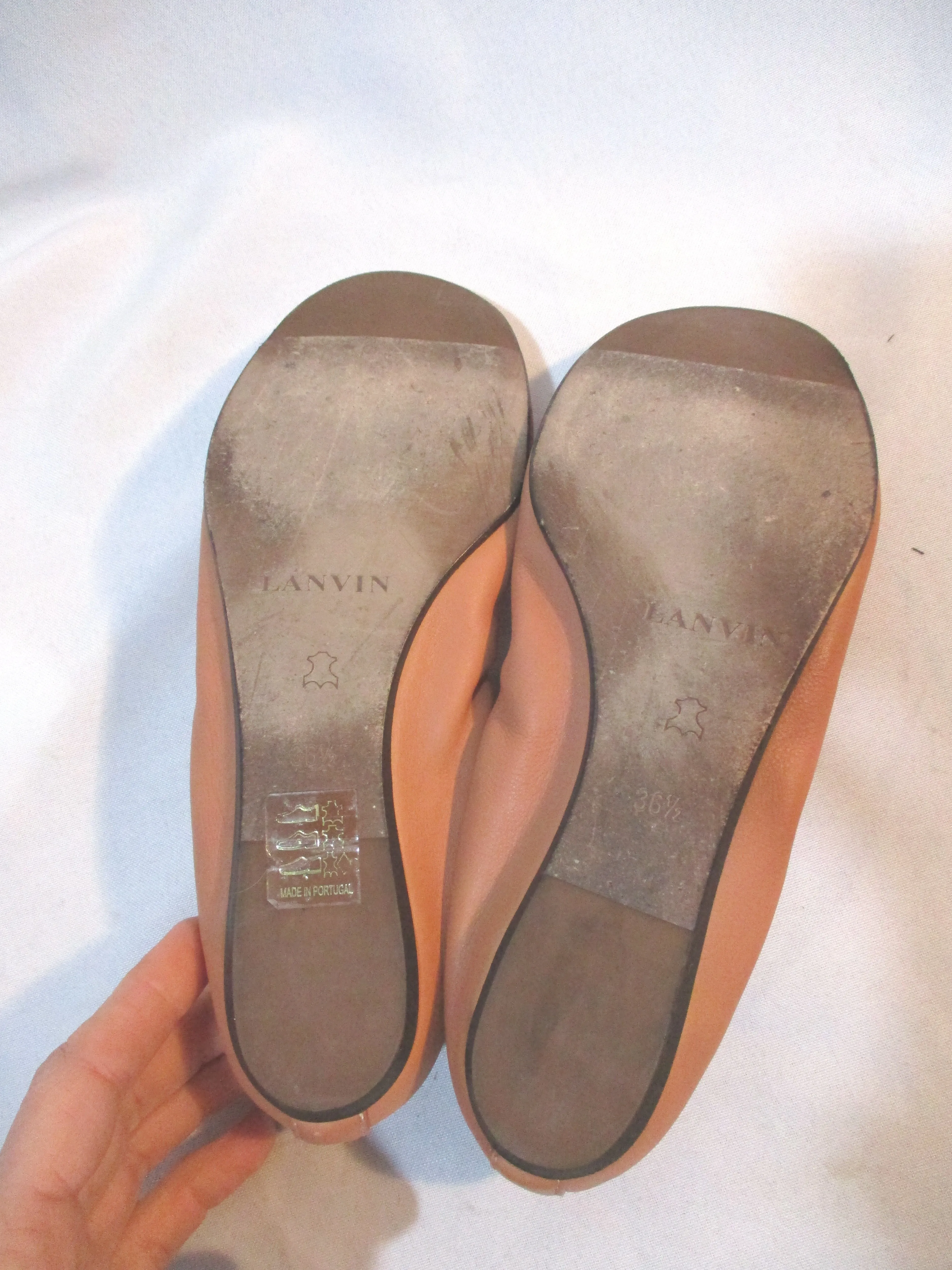 LANVIN PARIS Leather Ballet Flat Shoe 36.5 CLAY PUTTY BROWN