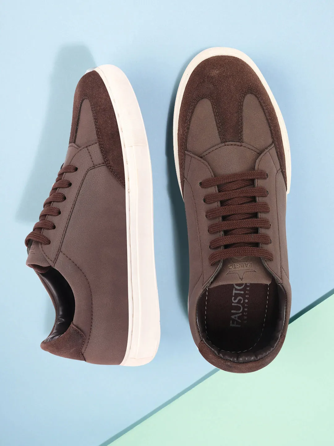 Men Brown Lace-Up Low Top Classic Sneakers Casual Shoes