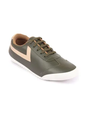 Men Olive Green Lace-Up Classic Striped Sneakers Casual Shoes