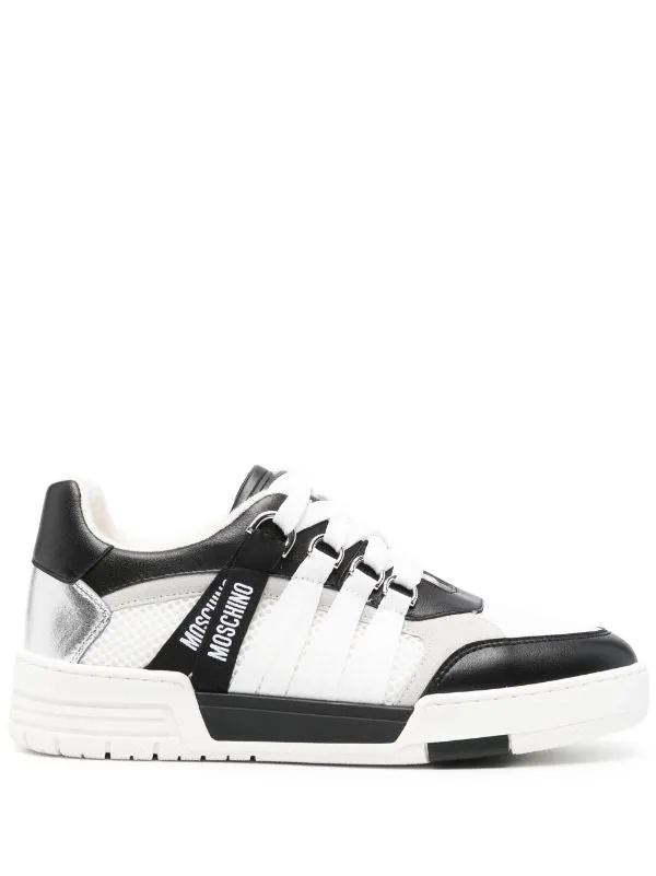 MOSCHINO LOGO-TAPE LEATHER SNEAKERS