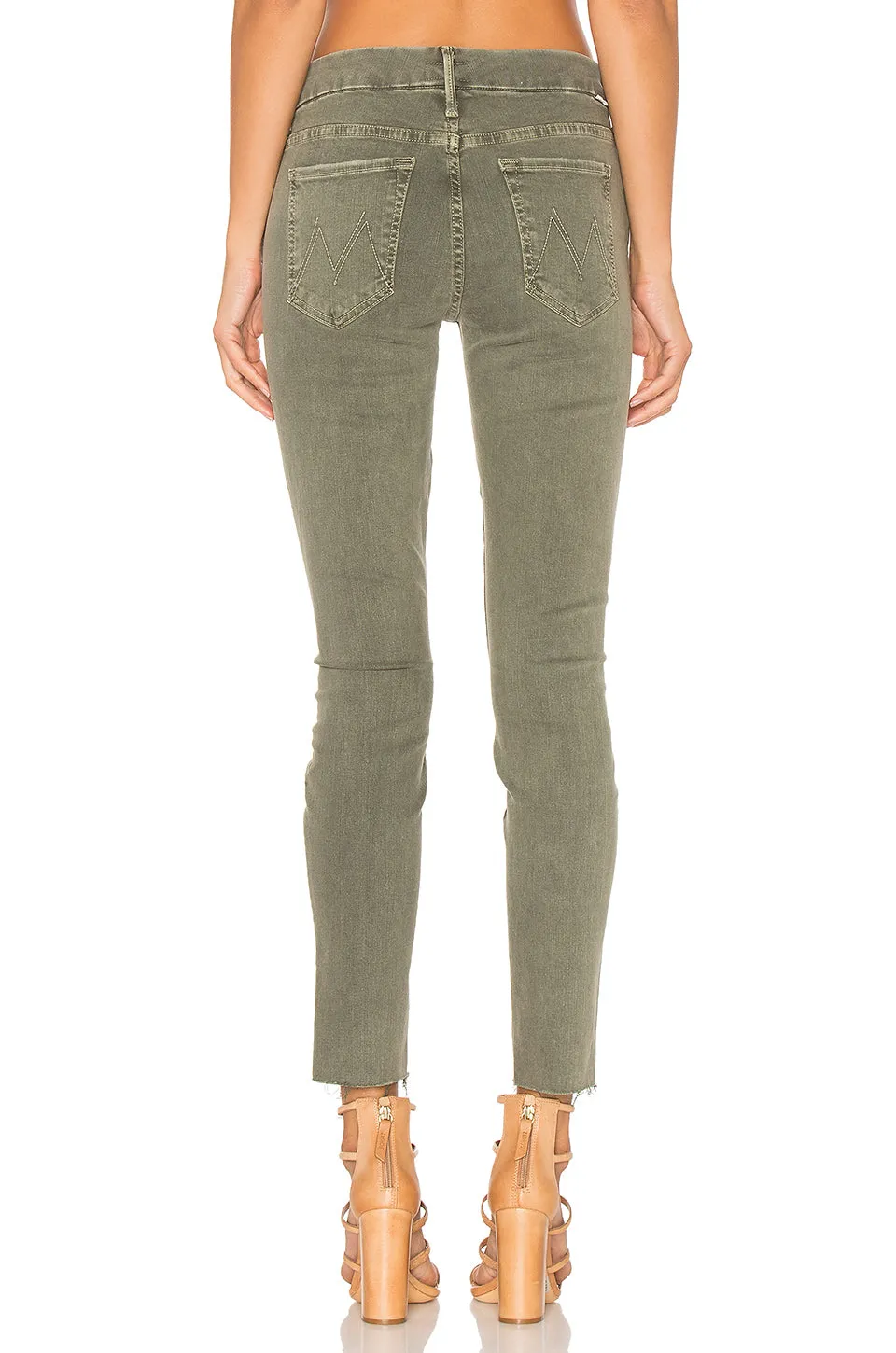 MOTHER - High Waist Looker Ankle Fray Denim Jeans in Army Green