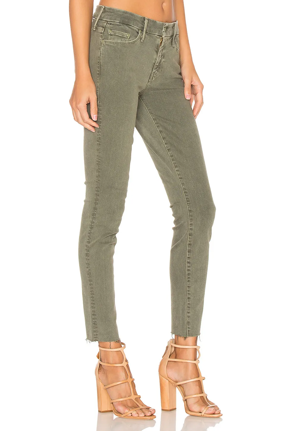 MOTHER - High Waist Looker Ankle Fray Denim Jeans in Army Green