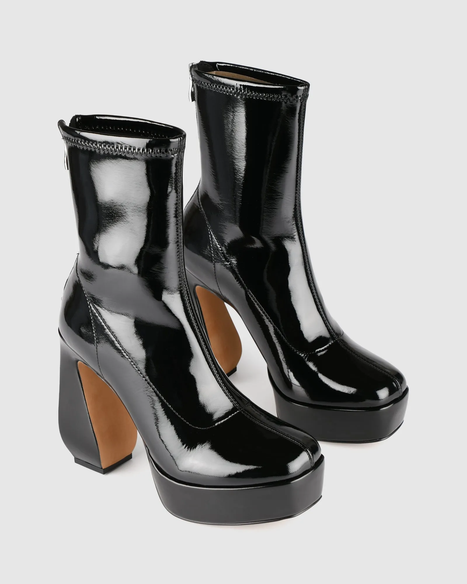 PARK PLATFORM HIGH ANKLE BOOTS BLACK PATENT