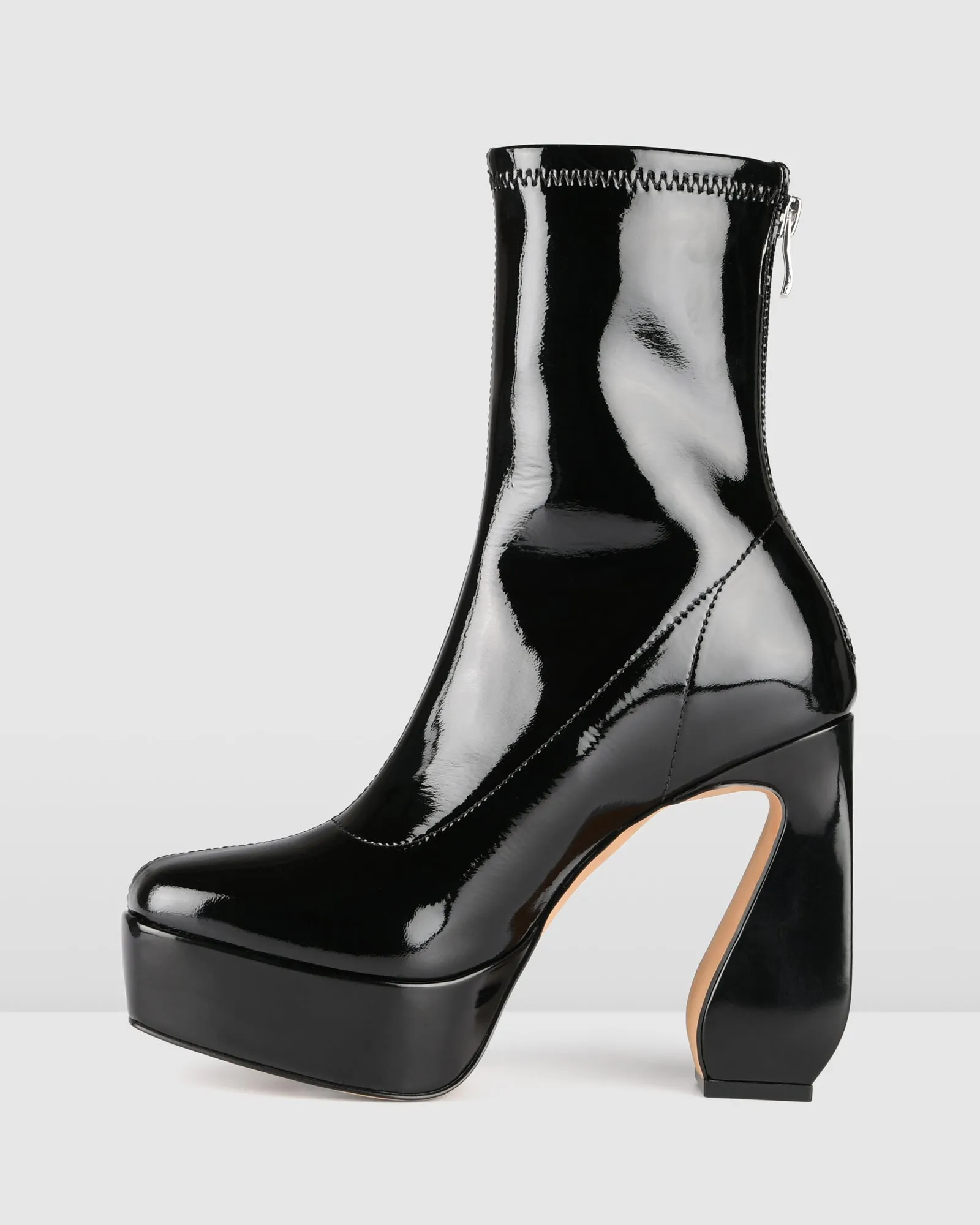 PARK PLATFORM HIGH ANKLE BOOTS BLACK PATENT