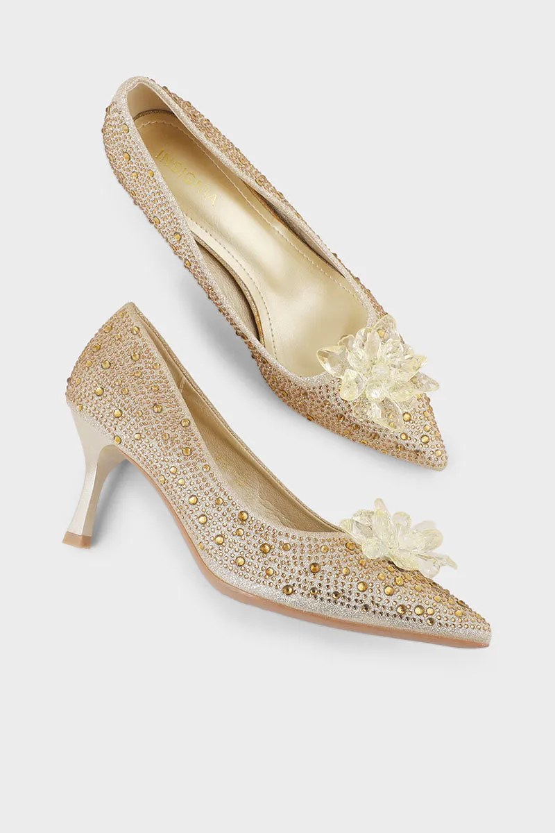 Party Wear Court Shoes I44416-Golden