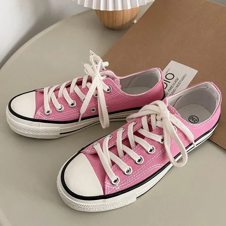 Pink Lace-up Canvas High-top Shoes