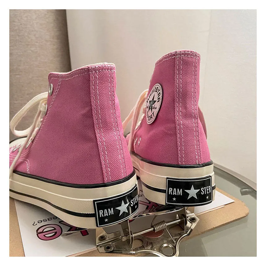 Pink Lace-up Canvas High-top Shoes