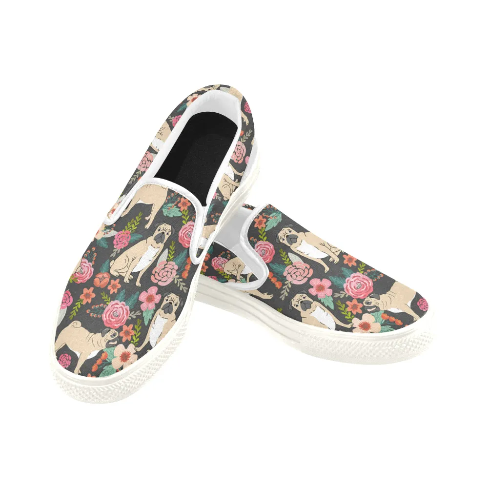 Pugs of spring floral Women's Slip-on Canvas Shoes