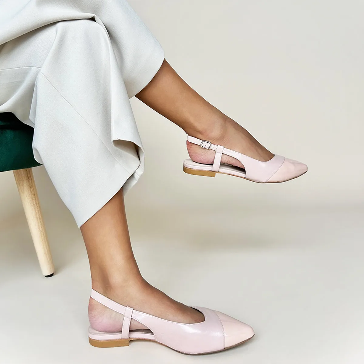 Sadie Extra Wide Fit Slingback Flats - Pink Leather & Patent