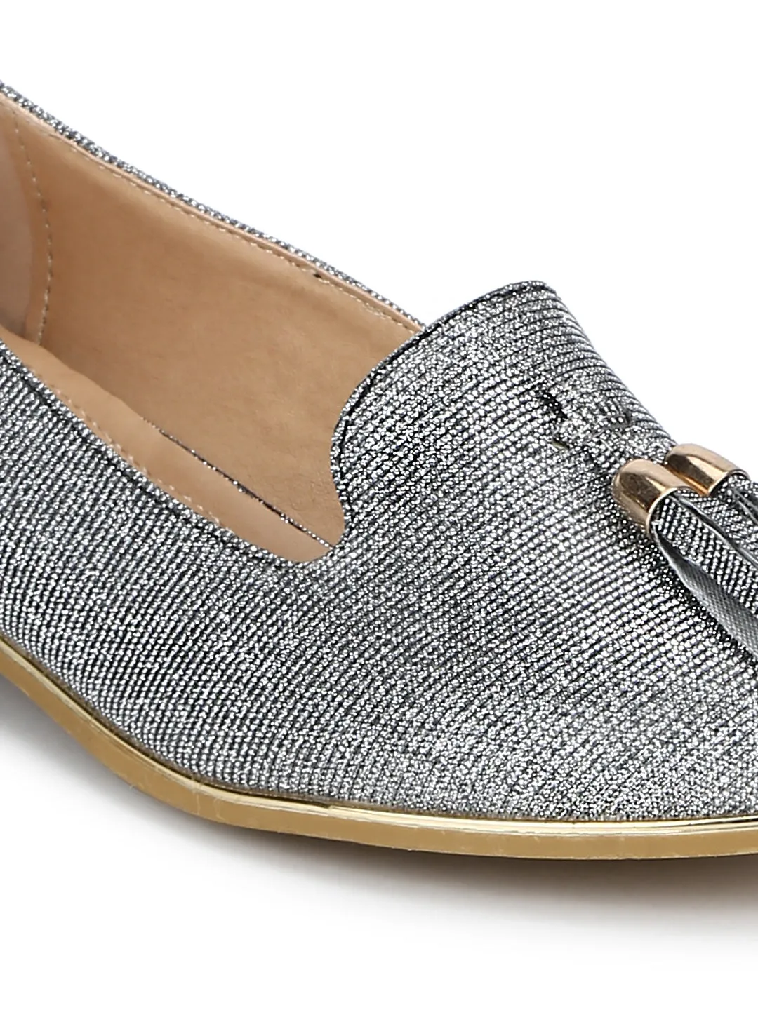 Silver Shimmer Tassel Belly Flats