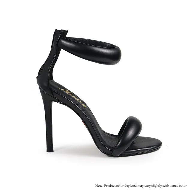 TISHA-112 PUFFY ANKLE-CUFF HIGH HEEL SANDALS - BLACK