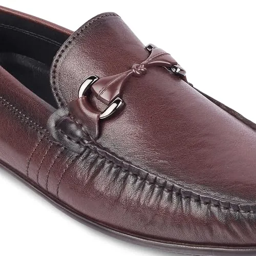 tresmode MEROC Men's Driving Loafers Leather Shoes Brown, 9 UK / 43 EU - Round Toe TPR Sole Casual Footwear Penny Soft - Light Weight, Comfortable and Long Life