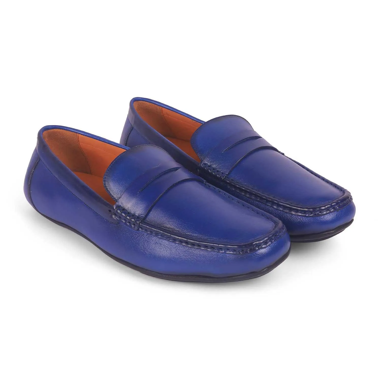 Tresmode Monto Blue Men's Leather Penny Driving Loafers