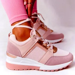 Women summer front lace chunky platform wedge sneakers